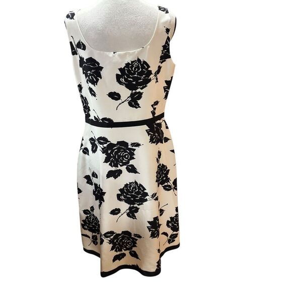 Ann Taylor Silk Midi-Dress White with Black Floral Print Line Pleated Front 12P - Picture 7 of 10